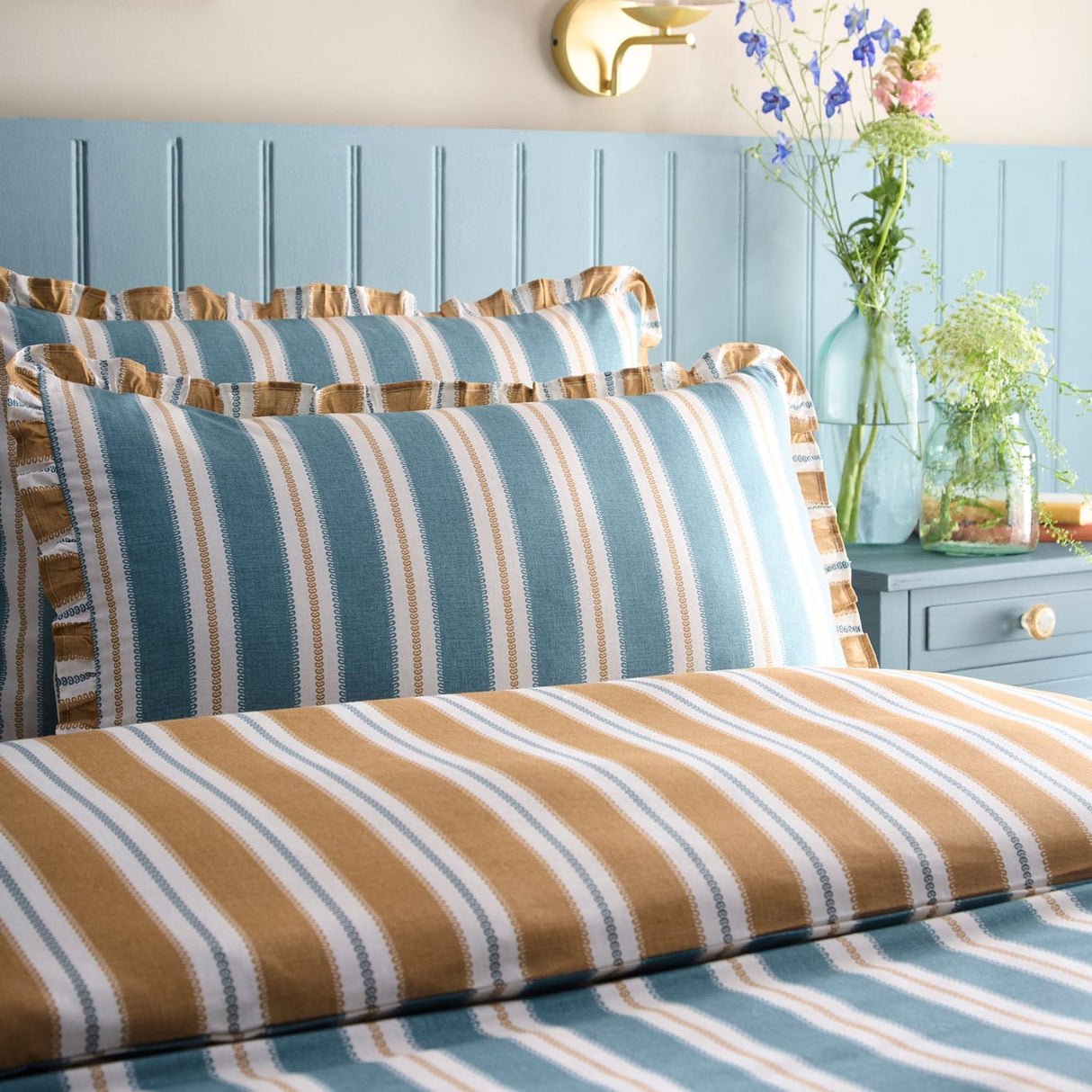 Eloise Stripe Cotton Duvet Cover Set - Teal - Eloise Stripe Duvet Cover Set In Teal 2