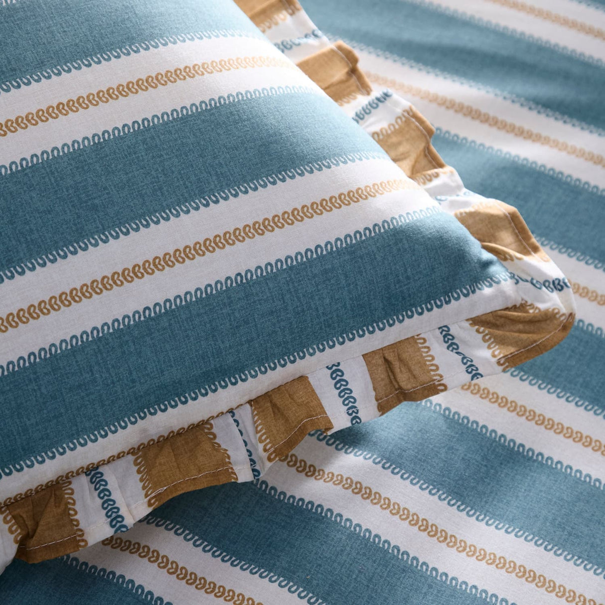 Eloise Stripe Cotton Duvet Cover Set - Teal - Eloise Stripe Duvet Cover Set In Teal 3