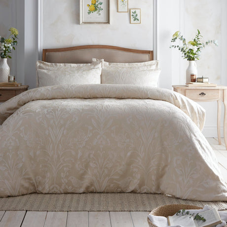 Elysia Floral Bird Print Champagne Duvet Cover Set