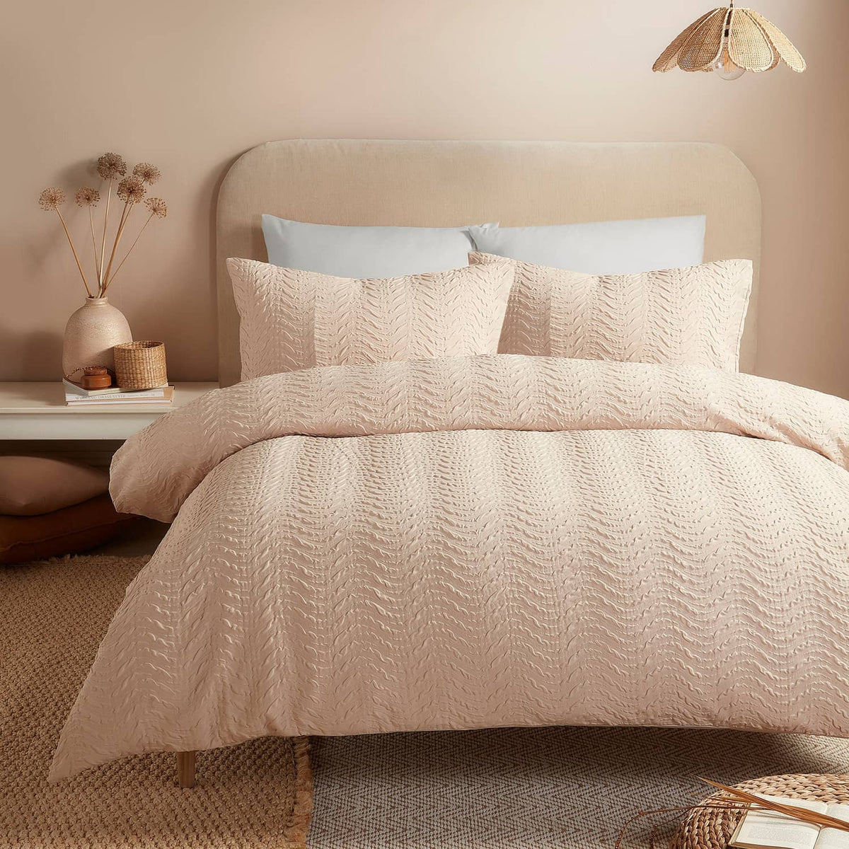 Embossed Curve Microfibre Duvet Cover Set Natural
