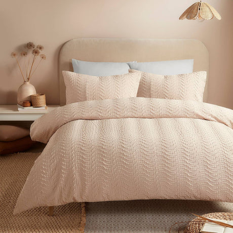 Embossed Curve Microfibre Duvet Cover Set Natural