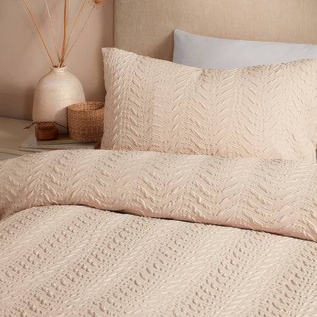 Embossed Curve Microfibre Duvet Cover Set Natural - Embossed Curve Duvet Cover Set In Natural 2