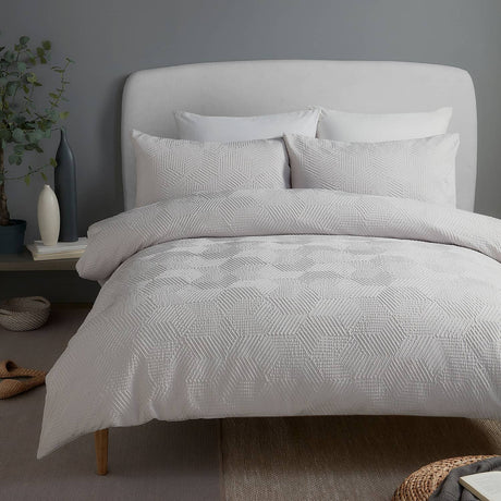Embossed Geo Microfibre Duvet Cover Set - Grey