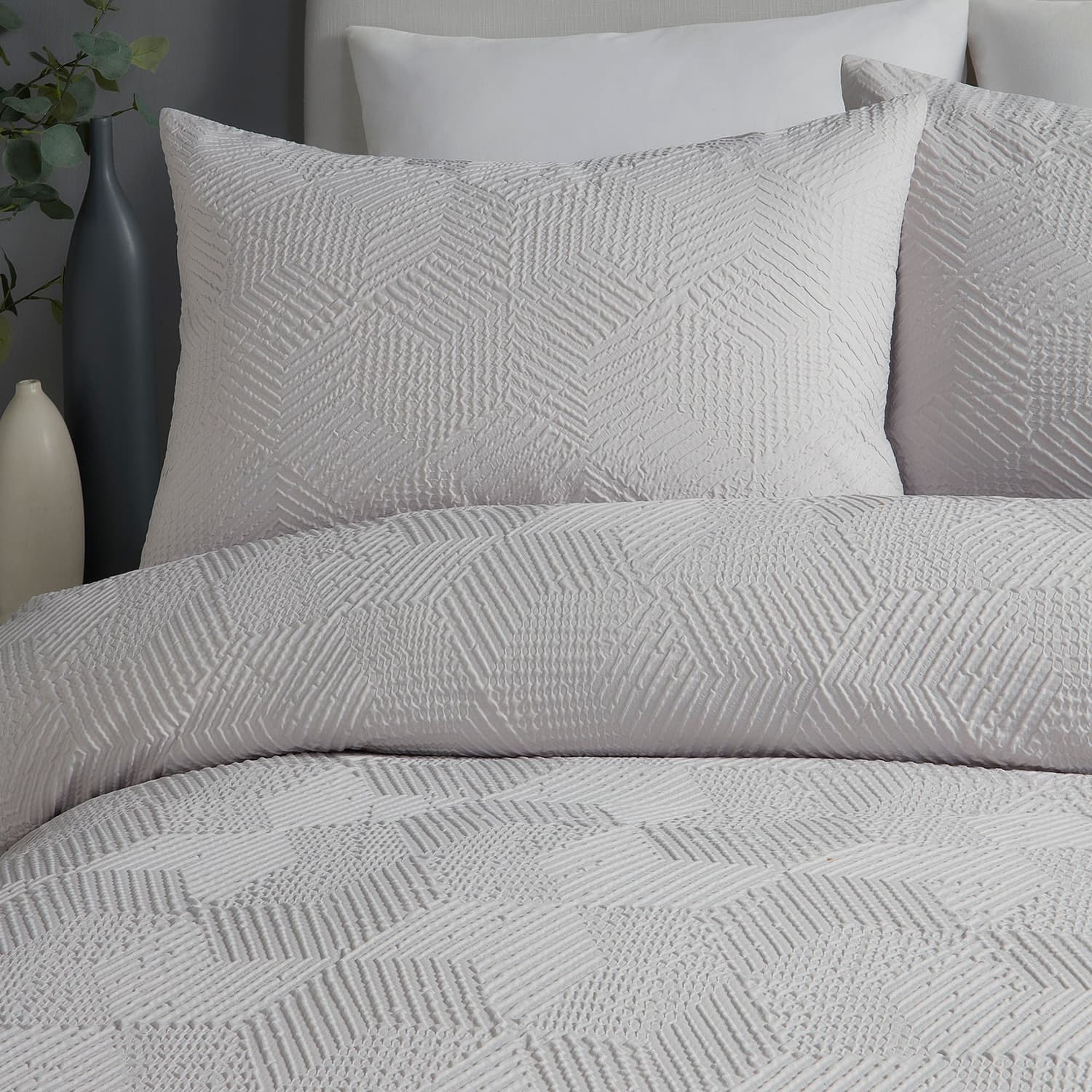 Embossed Geo Microfibre Duvet Cover Set - Grey - Embossed Geo Duvet Cover Set In Grey 2