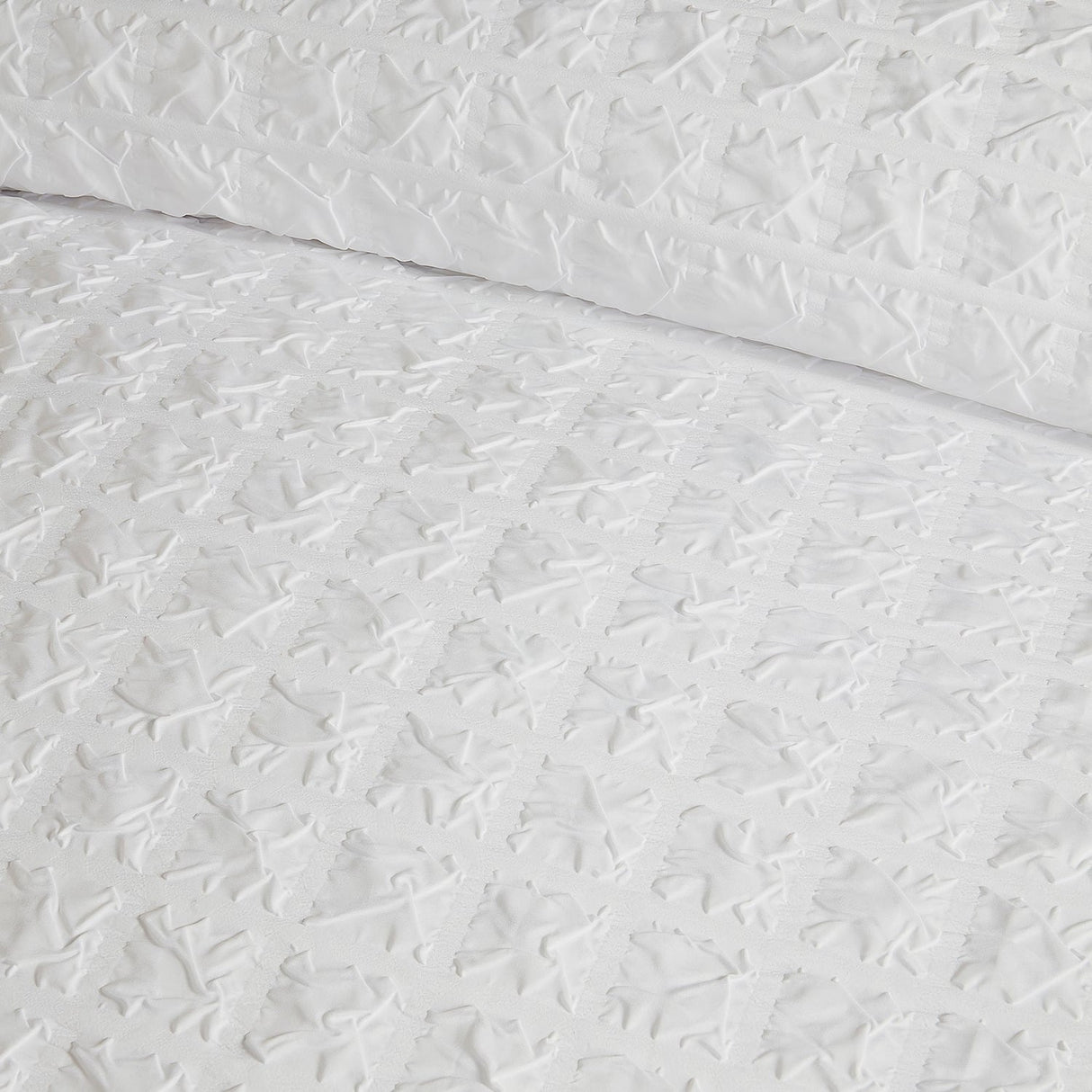 Embossed Grid Microfibre Duvet Cover Set - White - Embossed Grid Duvet Cover Set In White 3