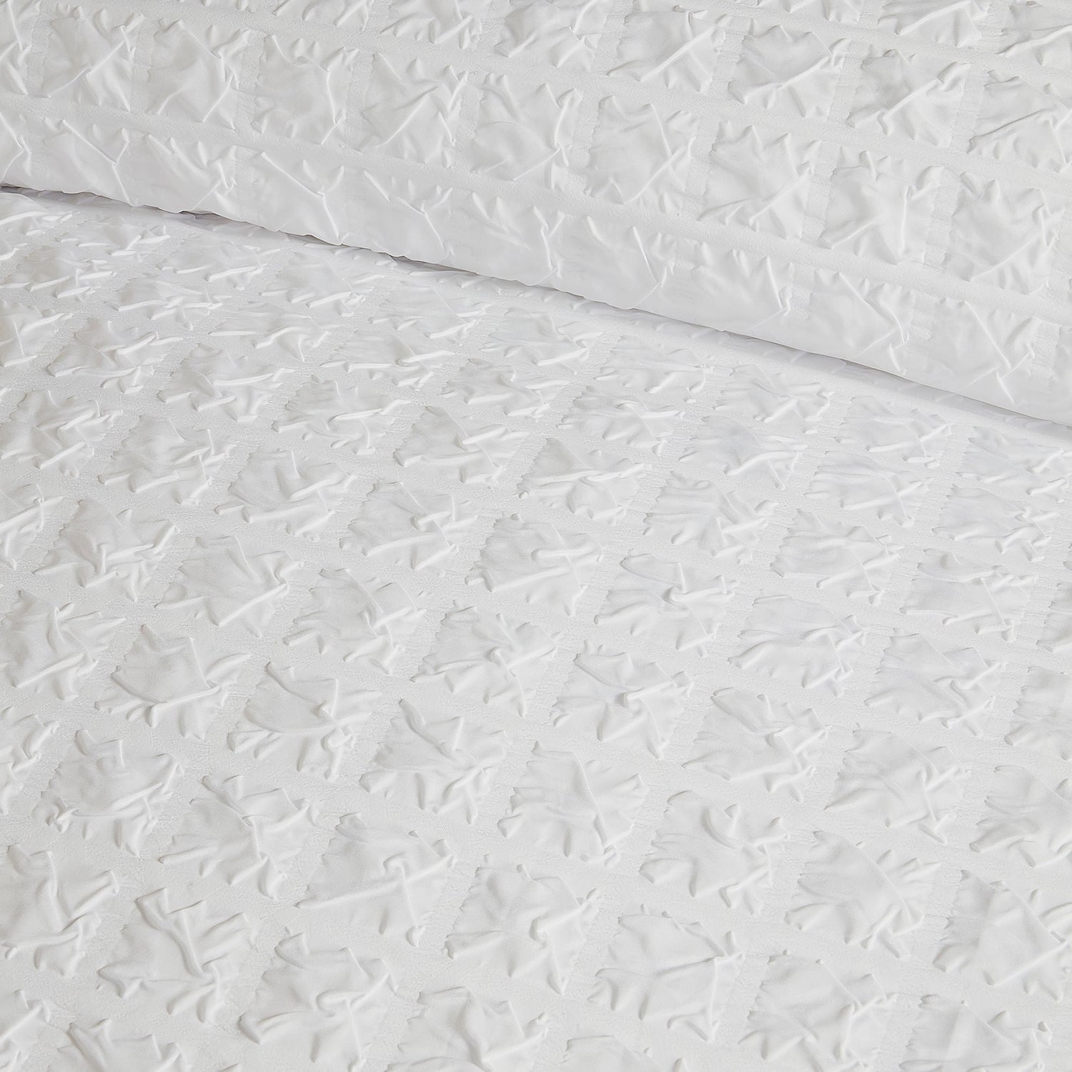 Embossed Grid Microfibre Duvet Cover Set - White - Embossed Grid Duvet Cover Set In White 3