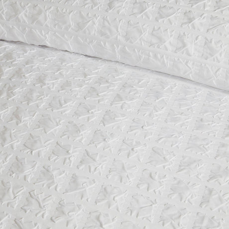 Embossed Grid Microfibre Duvet Cover Set - White - Embossed Grid Duvet Cover Set In White 3