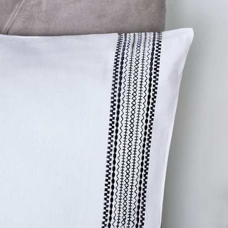 Embroidered Bands Cotton Duvet Cover Set - Embroidered Bands Duvet Cover Set In Black 2