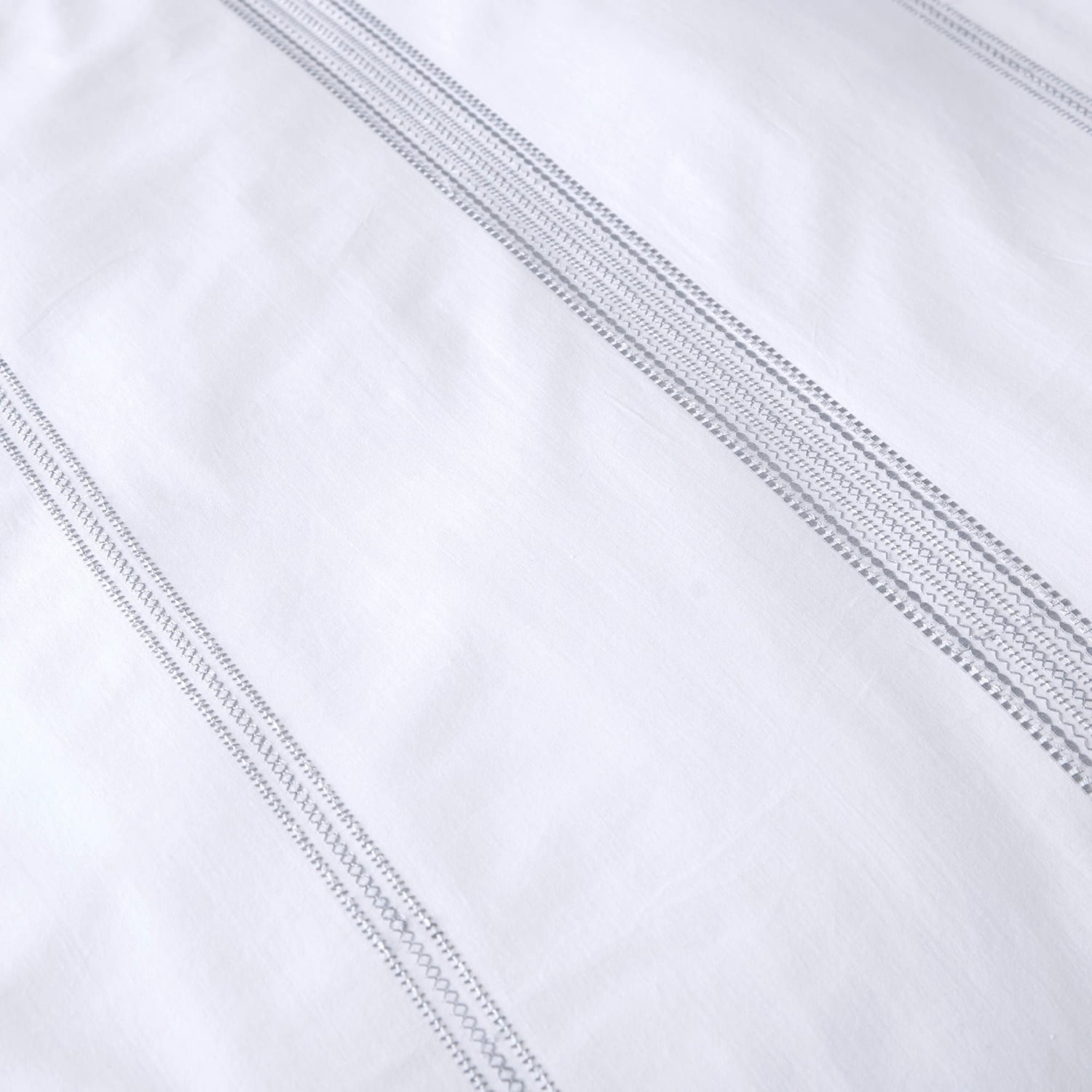 Embroidered Band 100% Cotton Silver Duvet Cover Set - Embroidered Bands Duvet Cover Set In White 4