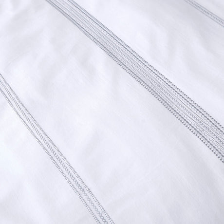 Embroidered Band 100% Cotton Silver Duvet Cover Set - Embroidered Bands Duvet Cover Set In White 4