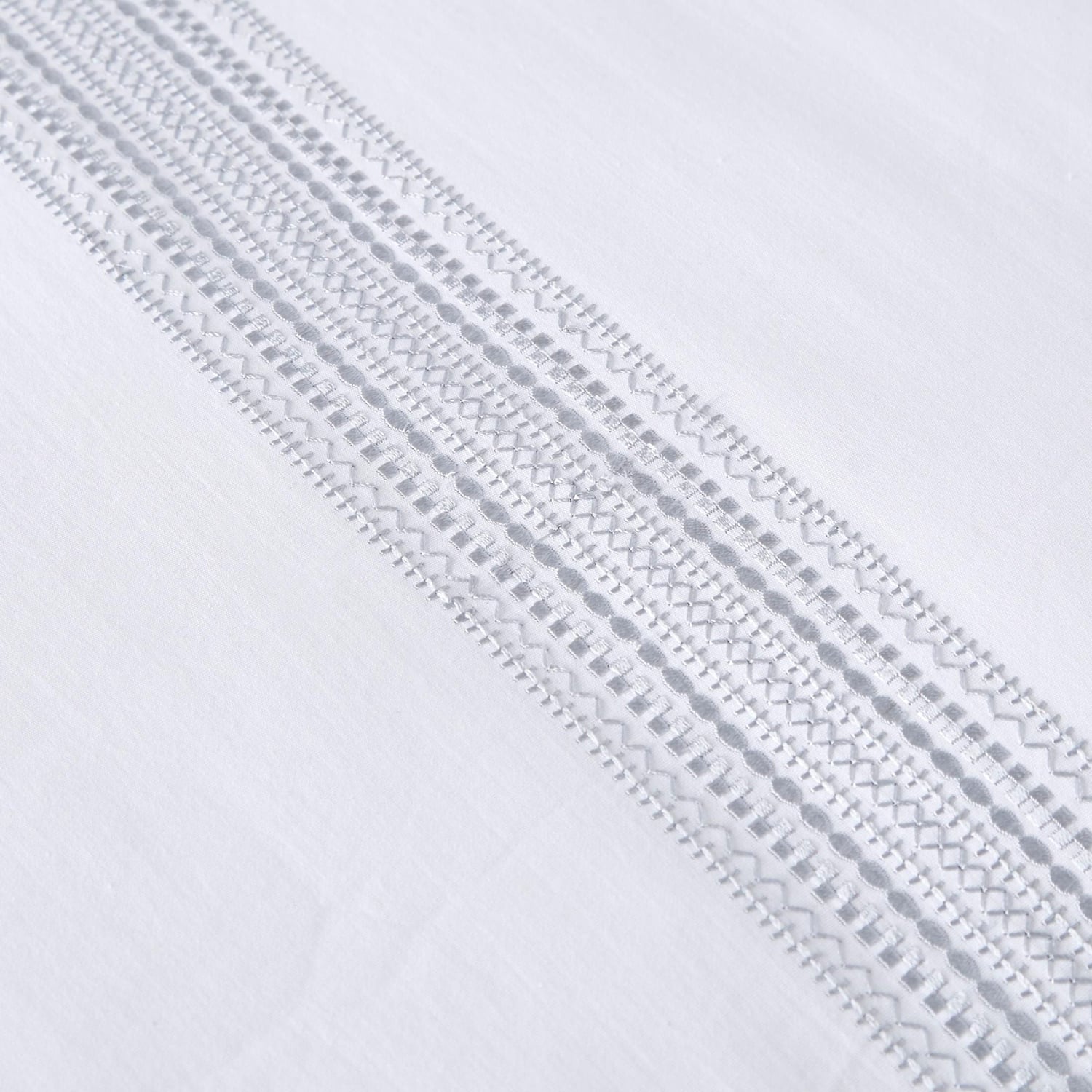 Embroidered Band 100% Cotton Silver Duvet Cover Set - Embroidered Bands Duvet Cover Set In White 5