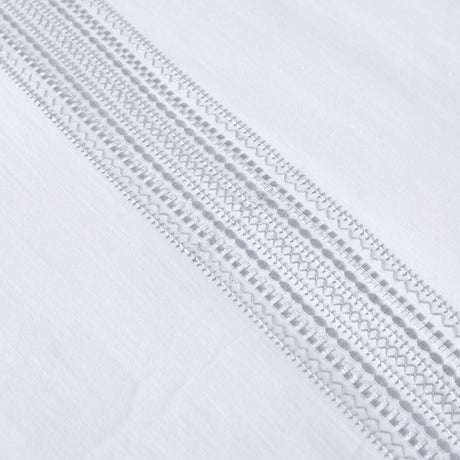 Embroidered Band 100% Cotton Silver Duvet Cover Set - Embroidered Bands Duvet Cover Set In White 5