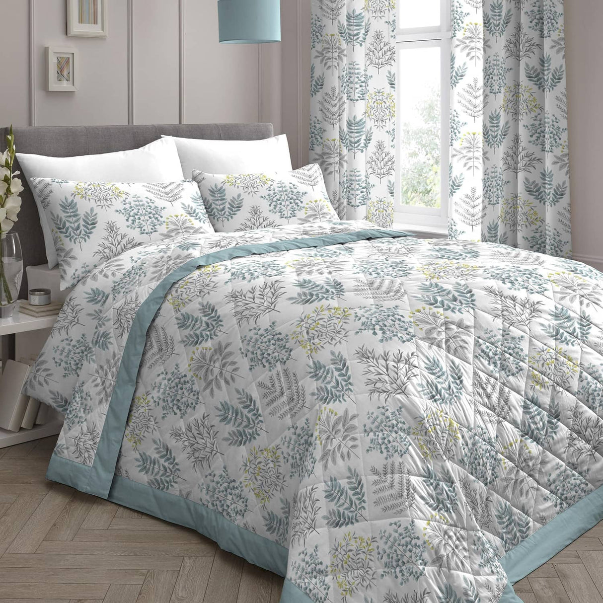Emily Floral Duck Egg Bedspread 230 x 195cm