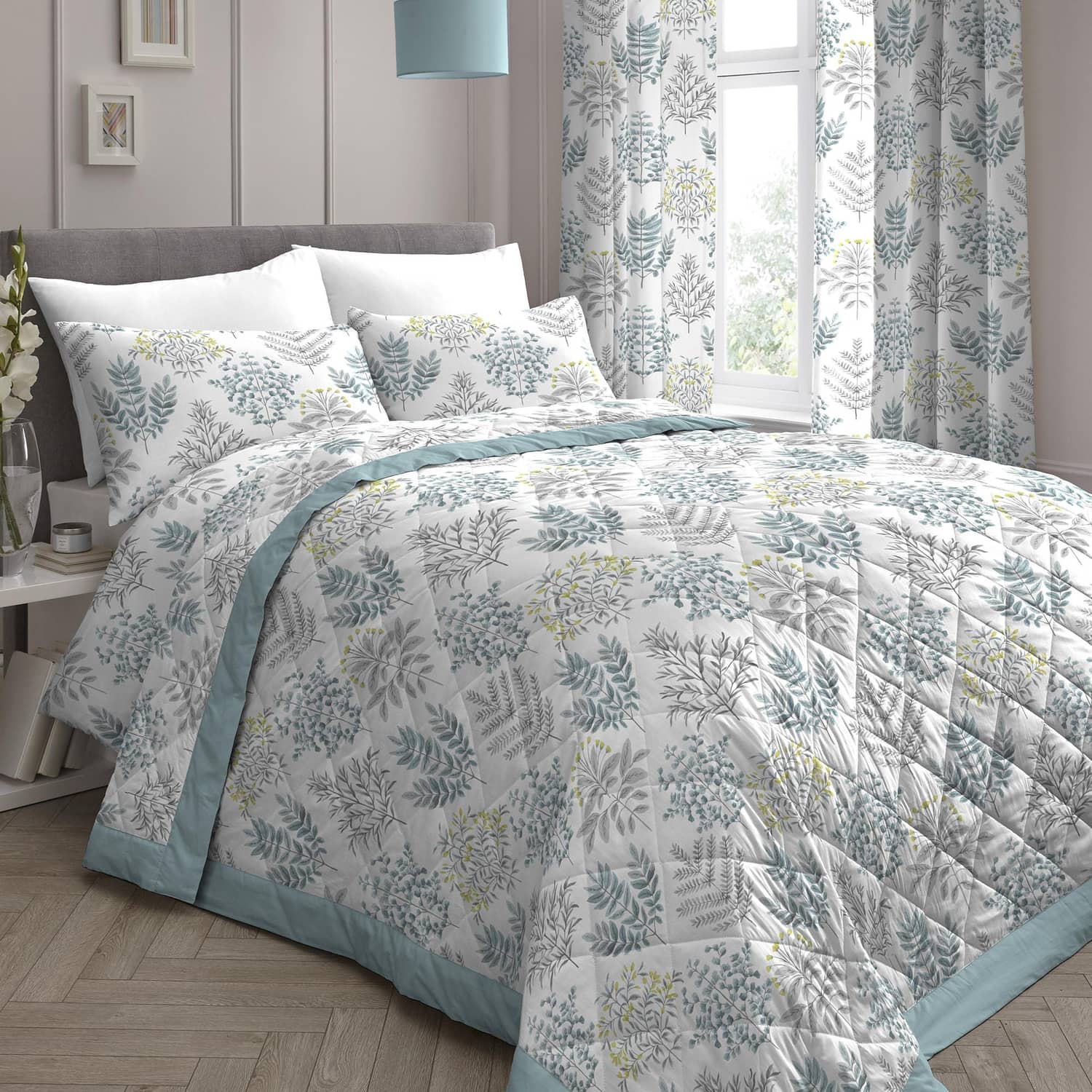 Emily Floral Duck Egg Bedspread 230 x 195cm