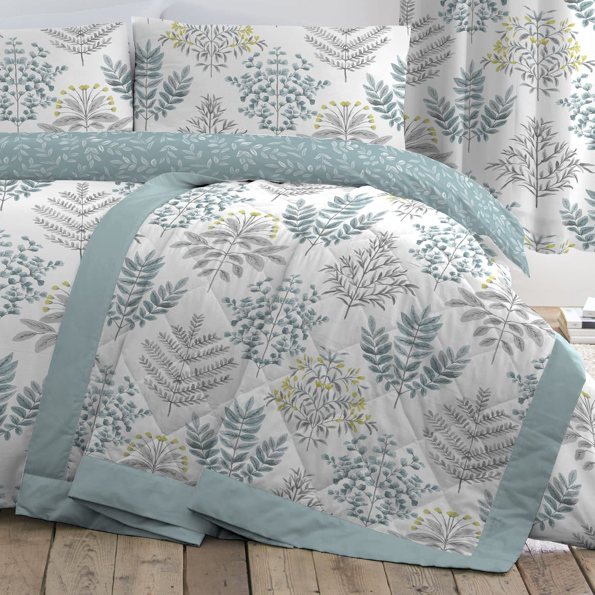 Emily Floral Duck Egg Bedspread 230 x 195cm - Emily Bedspread In Duck Egg 230 X 195Cm 2