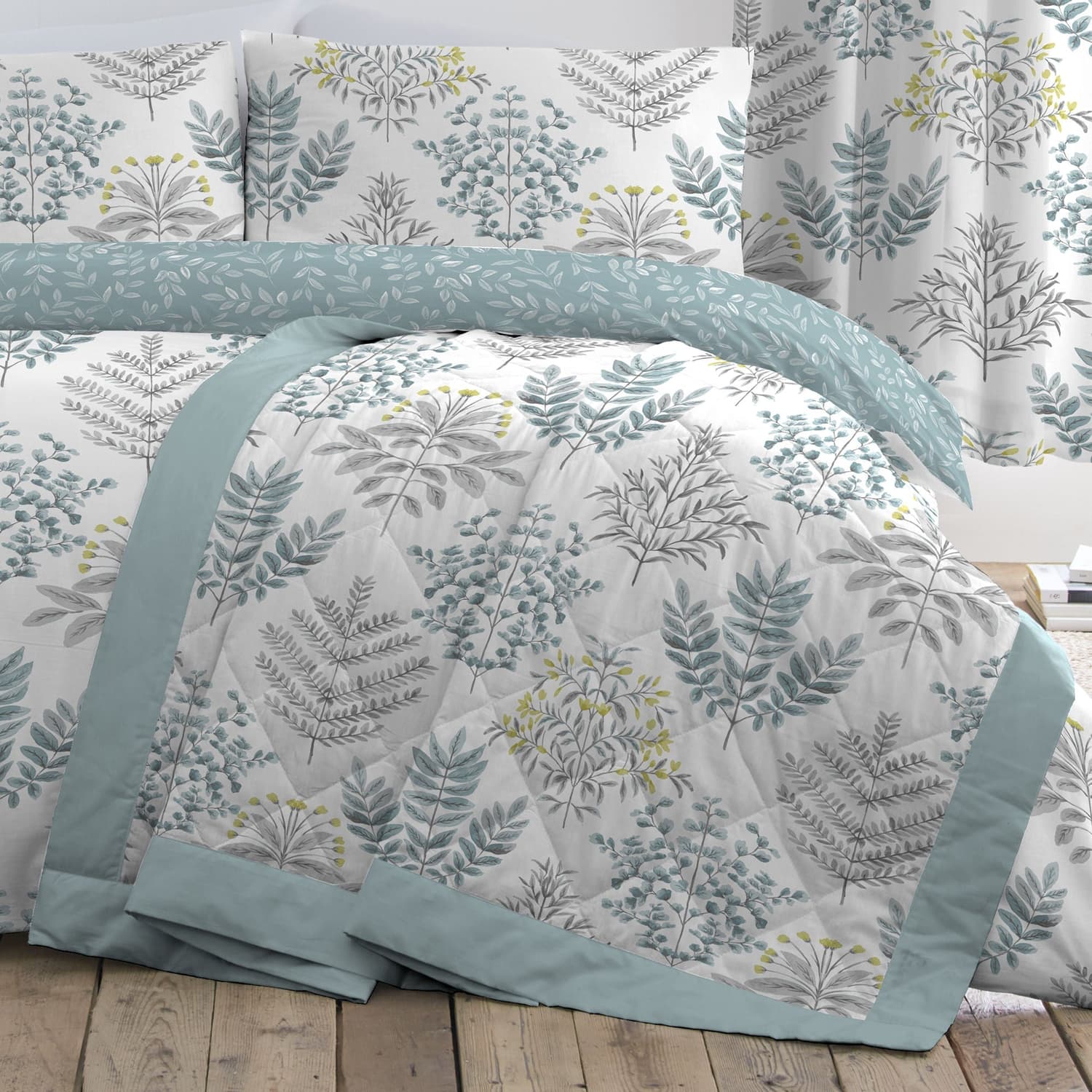 Emily Floral Duck Egg Bedspread 230 x 195cm - Emily Bedspread In Duck Egg 230 X 195Cm 2
