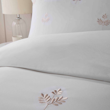 Emily Green Leaf Embroidery Duvet Cover Set - Natural - Emily Embroidery Duvet Cover Set In Natural 2