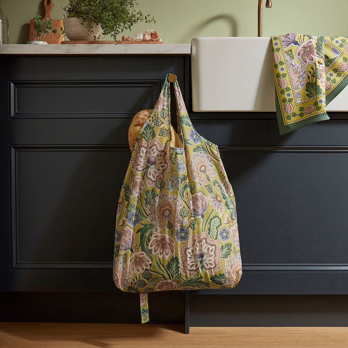 Ulster Weavers Emmeline Floral Packable Shopping Bag - Emmeline Foldable Tote Bag Medium In Green 2
