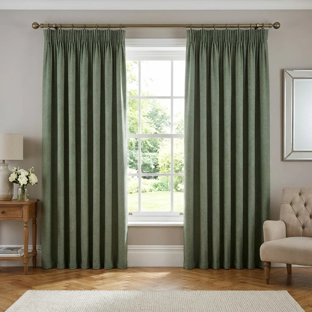 Dawn Lined Eucalyptus Thermal Blackout Pencil Pleat Curtains