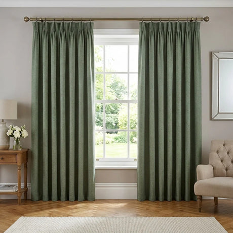 Dawn Lined Tape Top Pencil Pleat Curtains - Eucalyptus