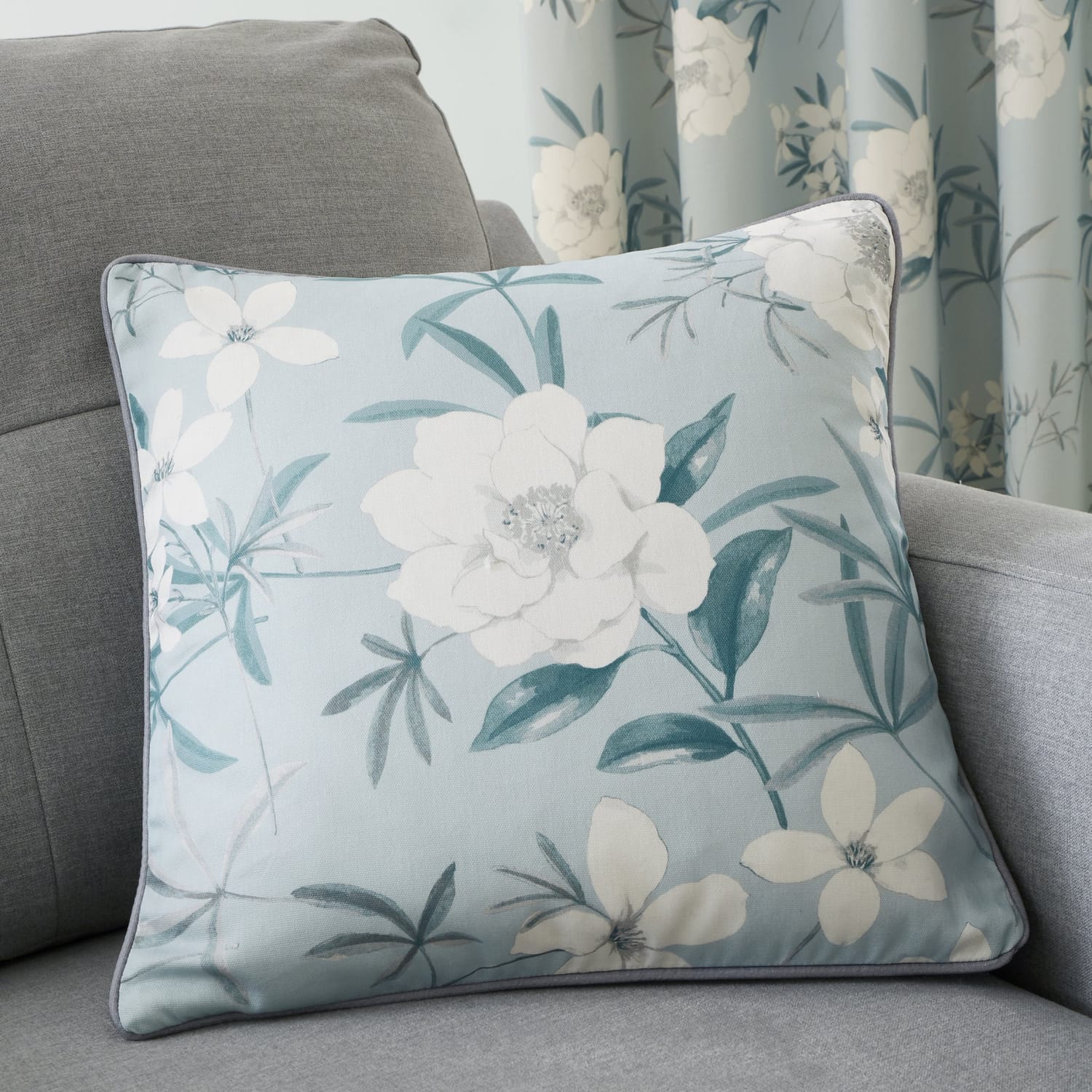 Eve Floral Cushion Cover 43cm x 43cm - Duck Egg