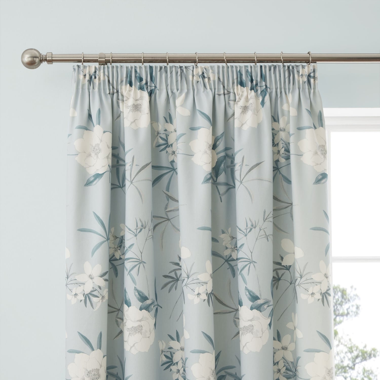 Eve Pencil Pleat Tape Top Curtains - Duck Egg Light Filtering Printed - Eve Pencil Pleat Curtains In Duck Egg 2