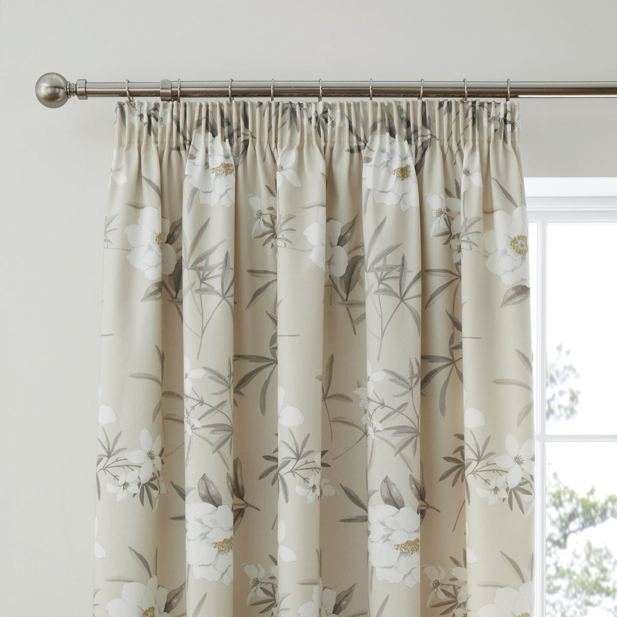Eve Pencil Pleat Tape Top Curtains - Natural Light Filtering Printed - Eve Pencil Pleat Curtains In Natural 2