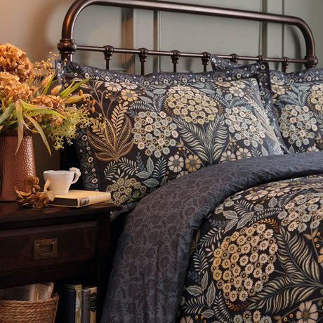 Evelina Floral Cotton Duvet Cover Set - Evelina Duvet Cover Set In Navy 2