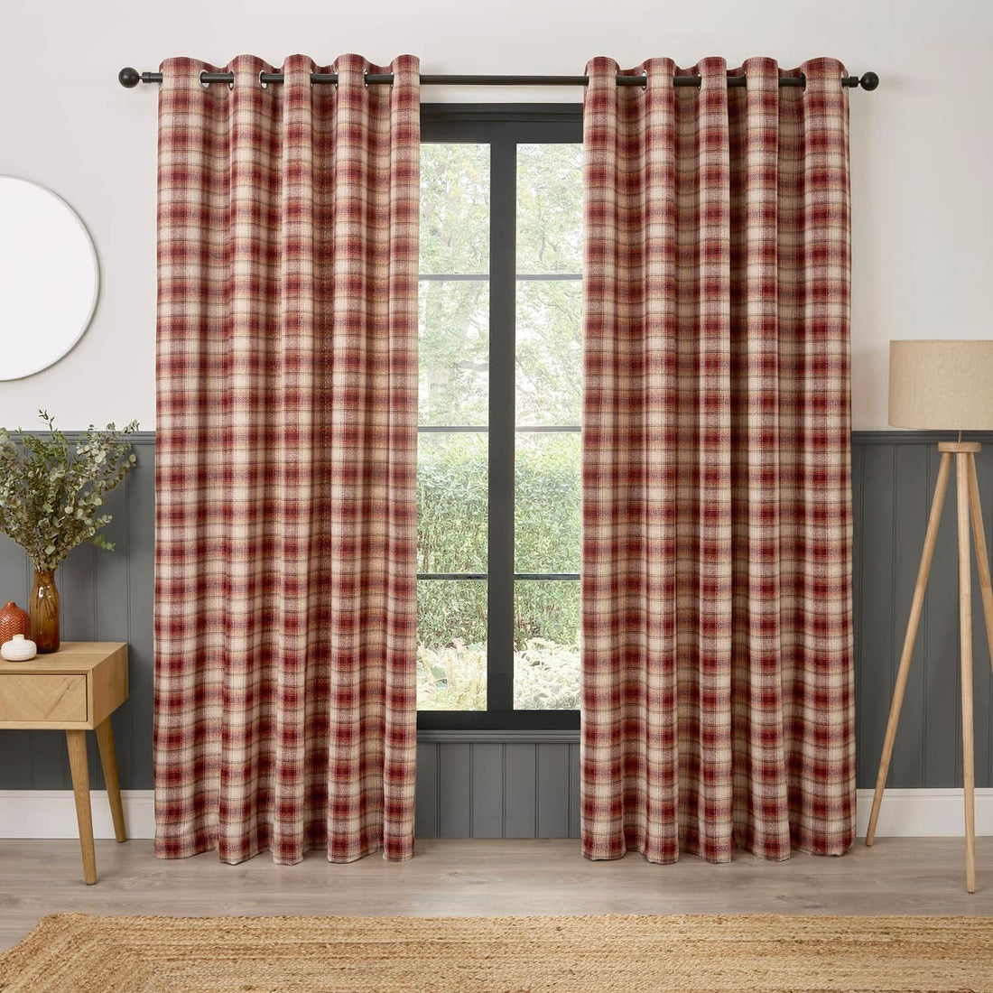 Everett Red Eyelet Curtains Jacquard