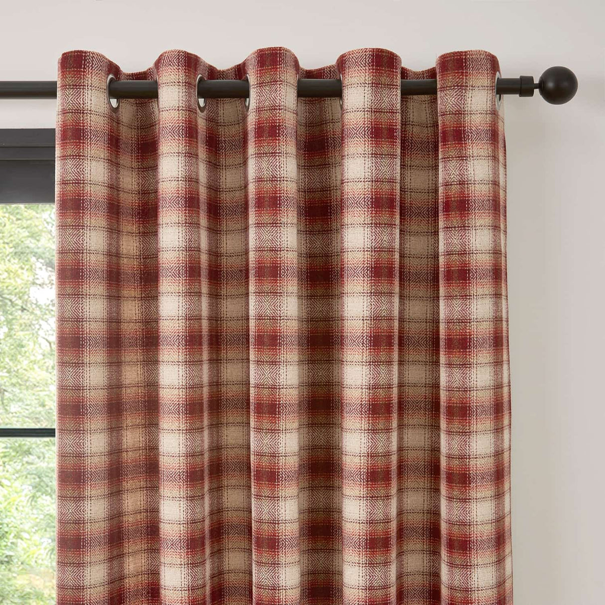 Everett Eyelet Curtains - Red Light Filtering Jacquard - Everett Eyelet Curtains In Red 2