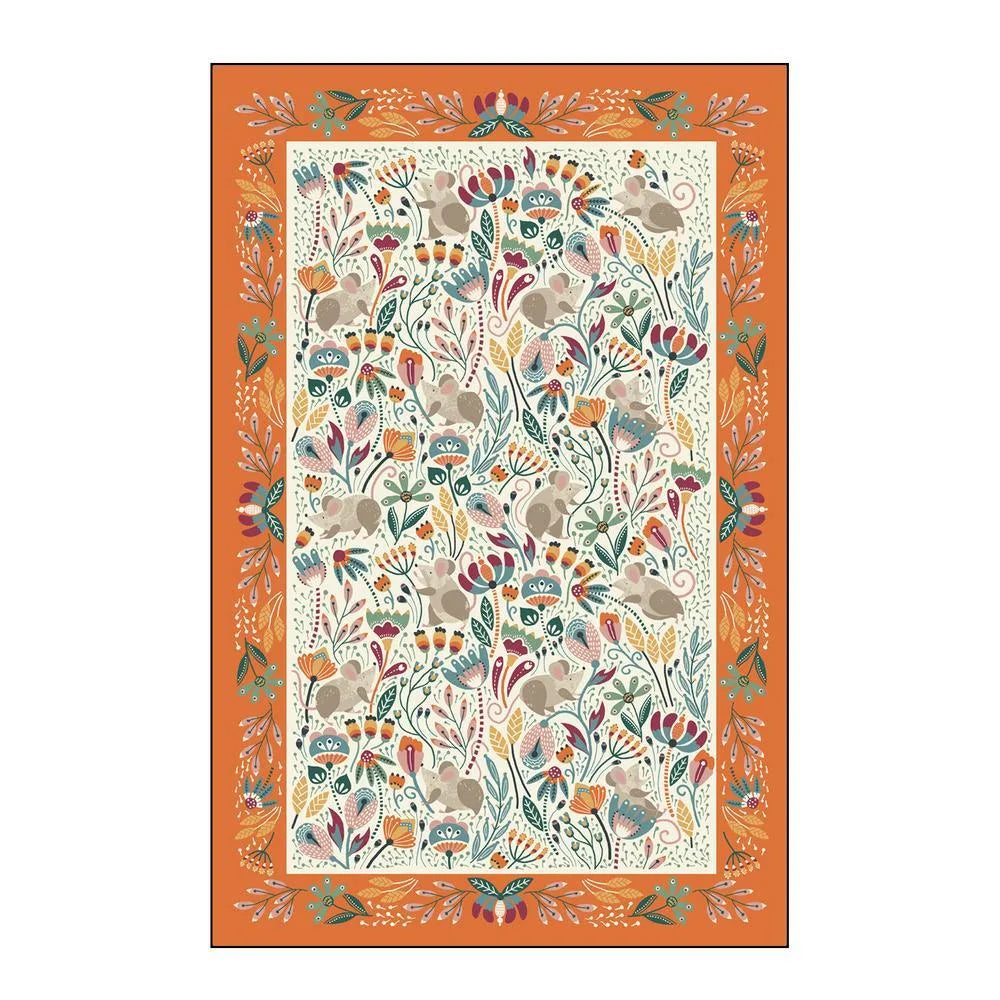 Field Mice Cotton Tea Towel in Blue