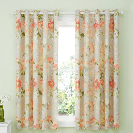 Florette Floral Lined Eyelet Curtains - Natural