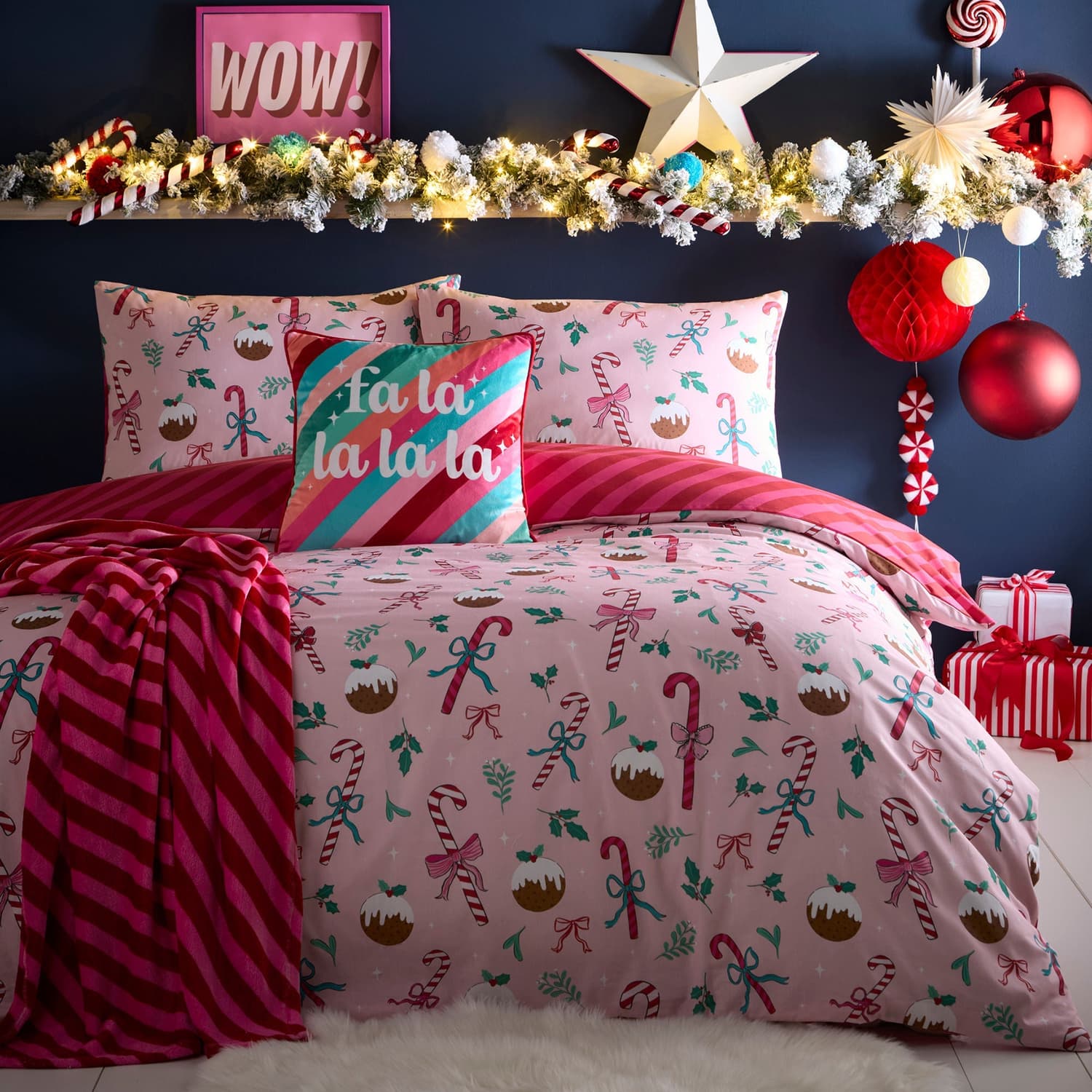Fa La La Christmas Cushion Cover 43cm x 43cm - Multi - Fa La La Christmas Cushion In Multicolour 43 X 43Cm 4