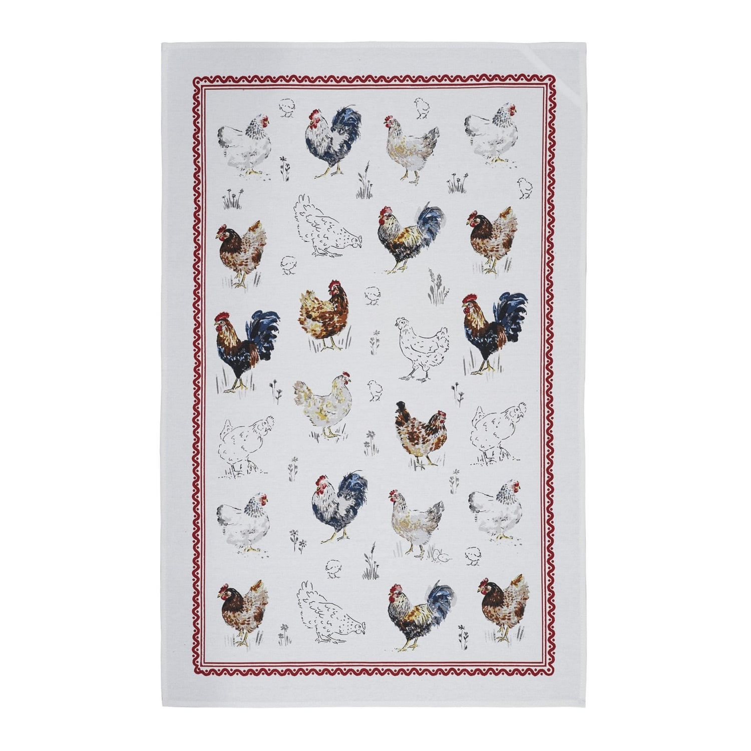 Ulster Weavers Farm Birds Red 100% Cotton Tea Towel