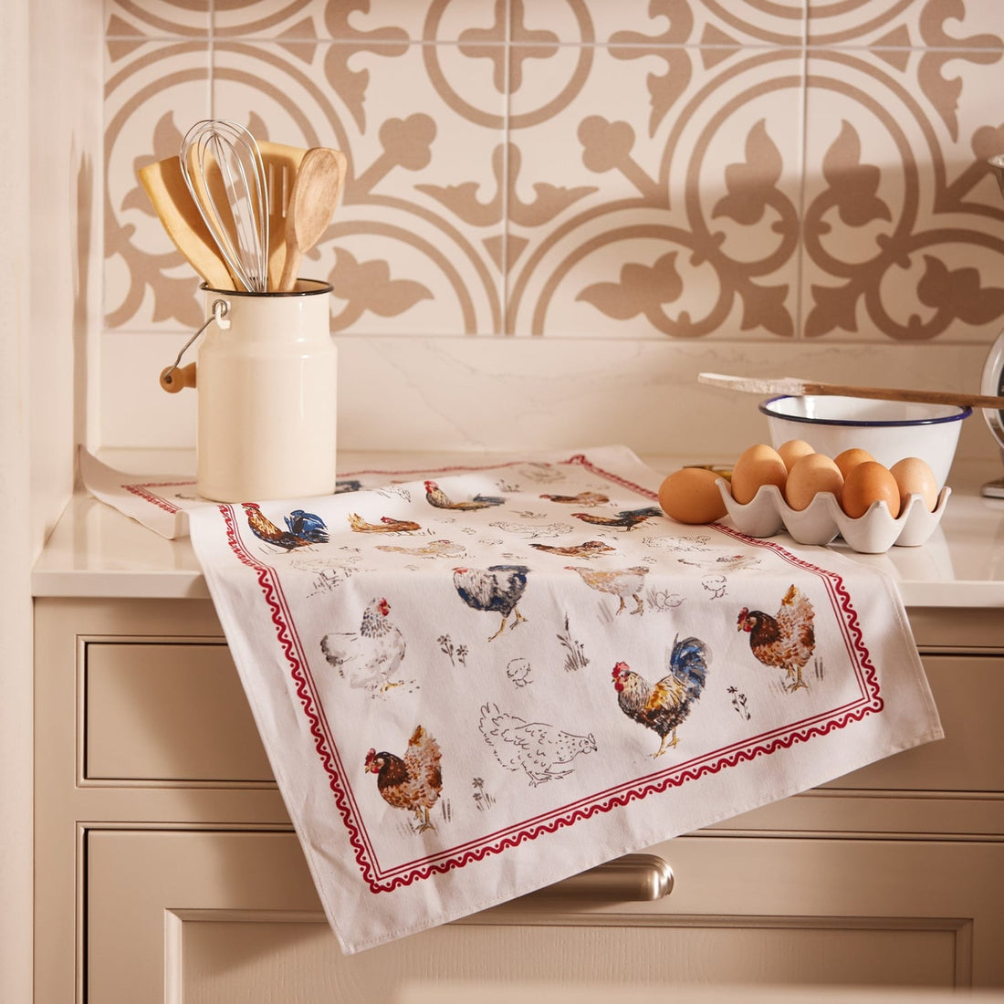 Ulster Weavers Farm Birds Red 100% Cotton Tea Towel