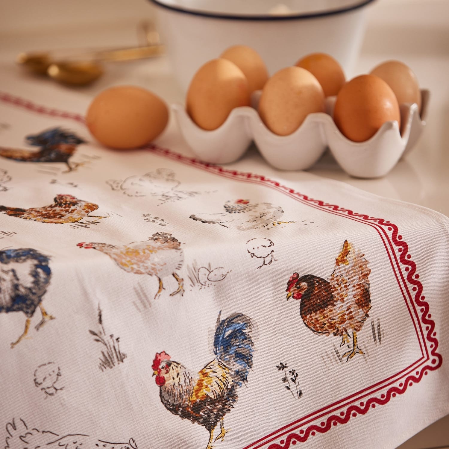 Ulster Weavers Farm Birds Red 100% Cotton Tea Towel - Farm Birds Cotton Tea Towel In Red 3