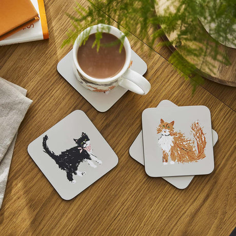 Ulster Weavers Feline Friends Cat Print Coasters 4 Pack - Feline Friends Coasters 4 Pack In Cream 2