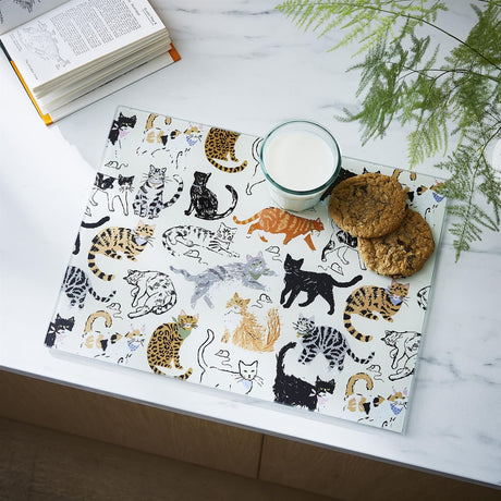 Ulster Weavers Feline Friends Cat Print Glass Worktop Saver - Feline Friends Glass Worktop Saver In Cream 2