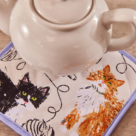 Ulster Weavers Feline Friends Cat Print Pot Mat - Feline Friends Pot Mat In Grey 2