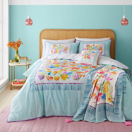 Festival Floral Duck Egg Blue Throw