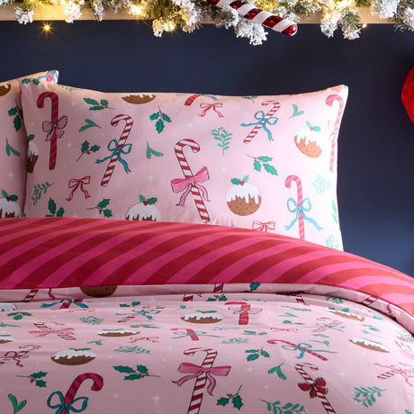 Festive Fancy Christmas Polycotton Duvet Cover Set - Pink - Festive Fancy Christmas Duvet Cover Set In Pink 2