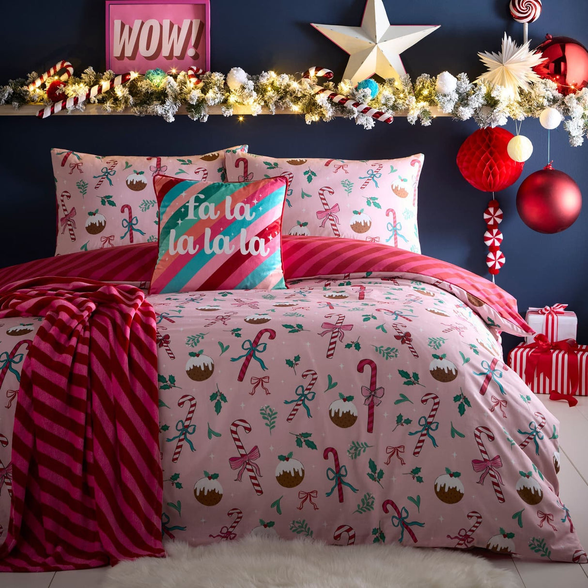 Festive Fancy Christmas Polycotton Duvet Cover Set - Pink - Festive Fancy Christmas Duvet Cover Set In Pink 4