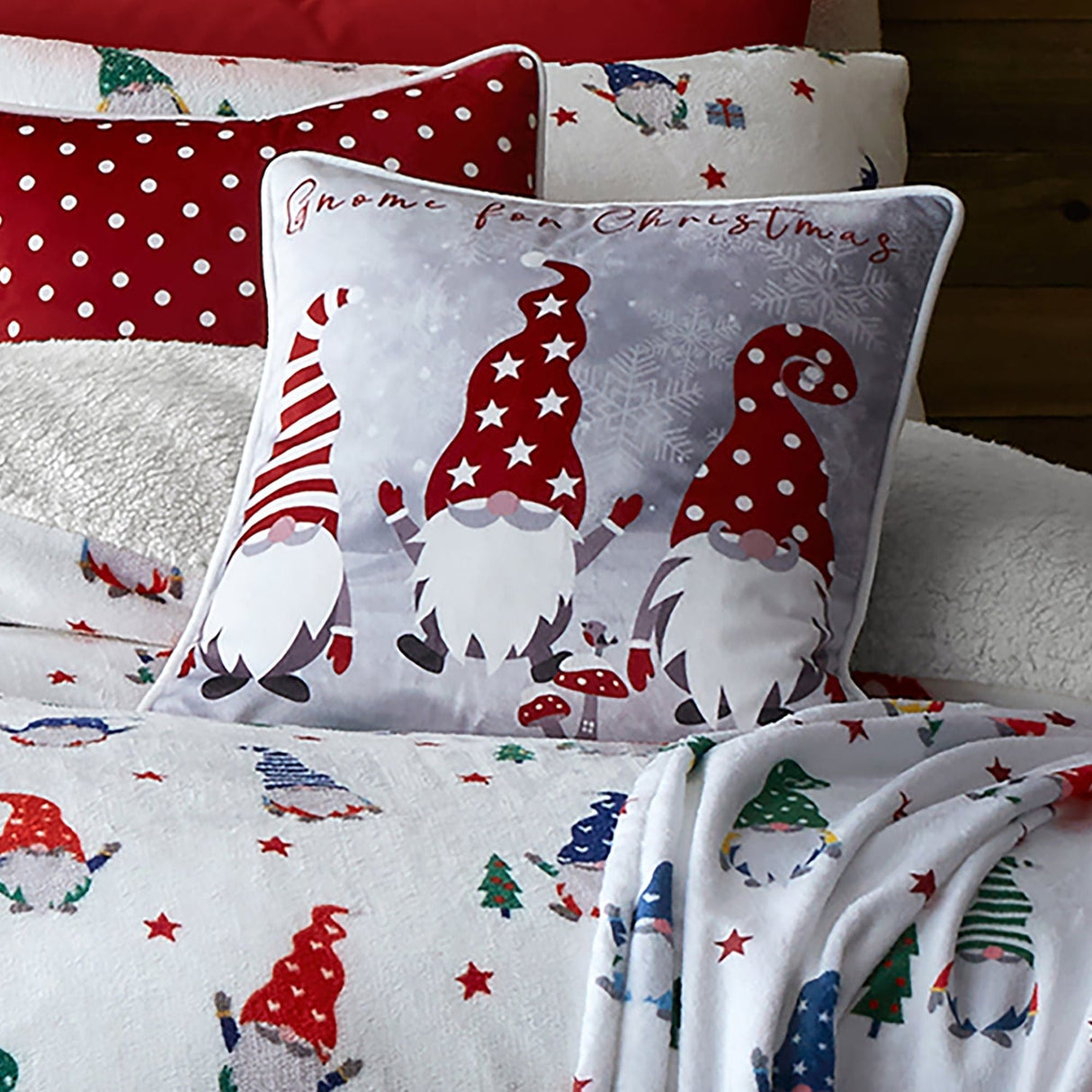 Festive Gonks Red Cushion Cover 43cm x 43cm - Festive Gonks Christmas Cushion In Red 43 X 43Cm 3