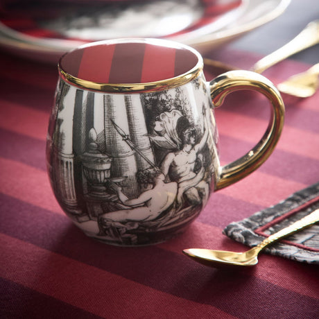 Laurence Llewelyn-Bowen Festivo Red Stripe Cotton Kitchen and Dining Collection - Festivo Mug With Lid In Multicolour 1