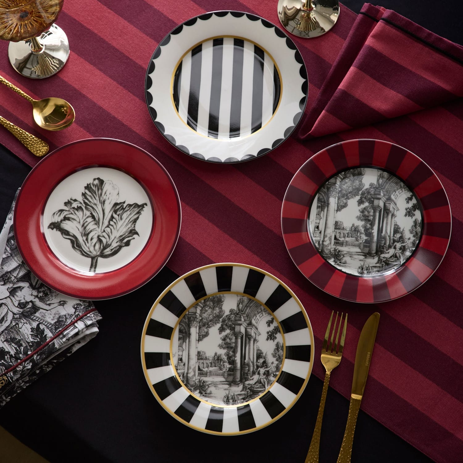 Laurence Llewelyn-Bowen Festivo Red Stripe Cotton Kitchen and Dining Collection - Festivo Porcelain Side Plates 4 Pack In Multicolour 1