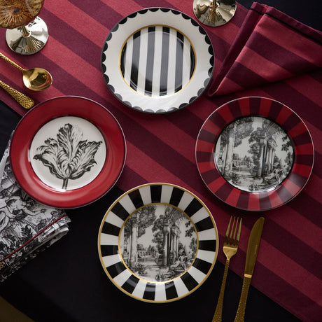 Laurence Llewelyn-Bowen Festivo Red Stripe Cotton Kitchen and Dining Collection - Festivo Porcelain Side Plates 4 Pack In Multicolour 1