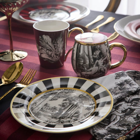 Laurence Llewelyn-Bowen Festivo Red Stripe Cotton Kitchen and Dining Collection - Festivo Porcelain Side Plates 4 Pack In Multicolour 2