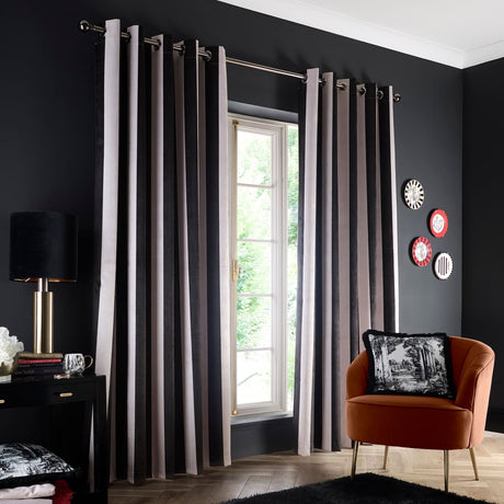 Laurence Llewelyn-Bowen Festivo Stripe Blackout Eyelet Curtains Thermal Light Filtering - Black