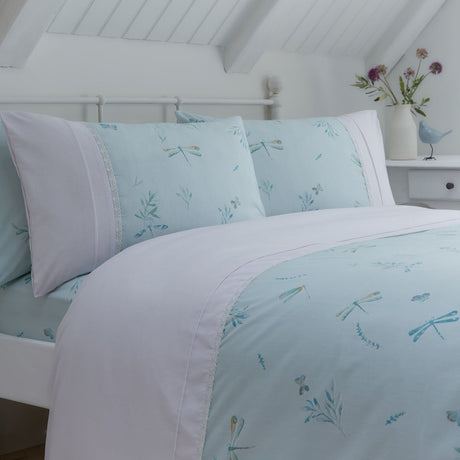 Fifi Lace Trim Polycotton Duvet Cover Set - Fifi Duvet Cover Set In Duck Egg 2