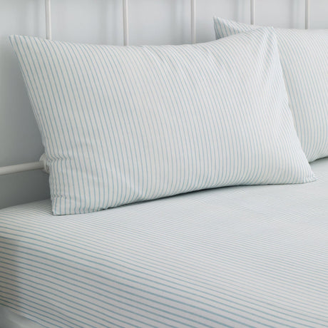 Finlay Stripe Polycotton 28cm Deep Fitted Sheet - Blue